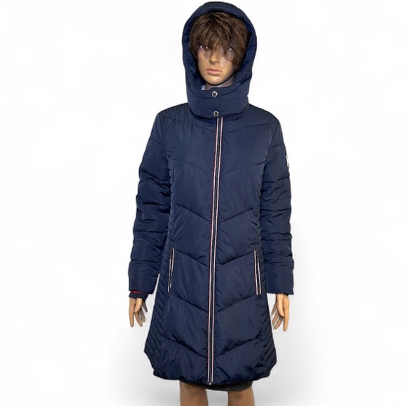 Tommy Hilfiger Jackets & Blazers - Tommy Hilfiger Navy Women's Extended Jacket Hem Hooded Puffer Coat Small